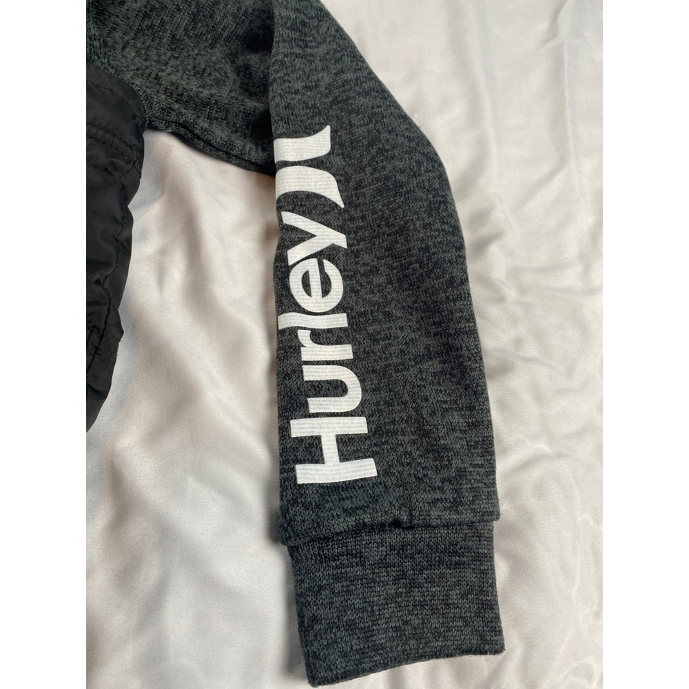 Hurley Hybrid Puffer Jacket Boys Large 12-13 Black Gray Excellent Hooded Zip - Picture 5 of 13